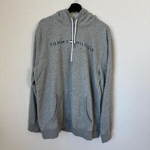 Tommy Hilfiger Men's Grey Hoodie with Logo and Drawstrings Sweatshirts, size XL
